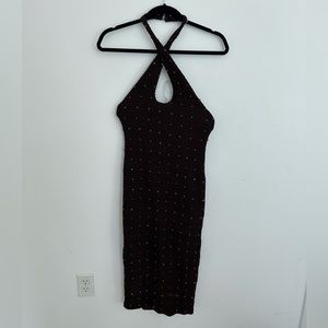 Retrofete Silk halter midi dress with rhinestones